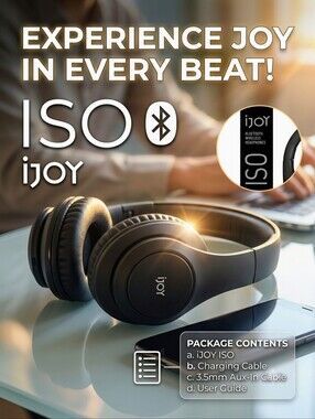 iJOY Black Bluetooth Wireless headphones ISO Over The Ear Brand New & Sealed